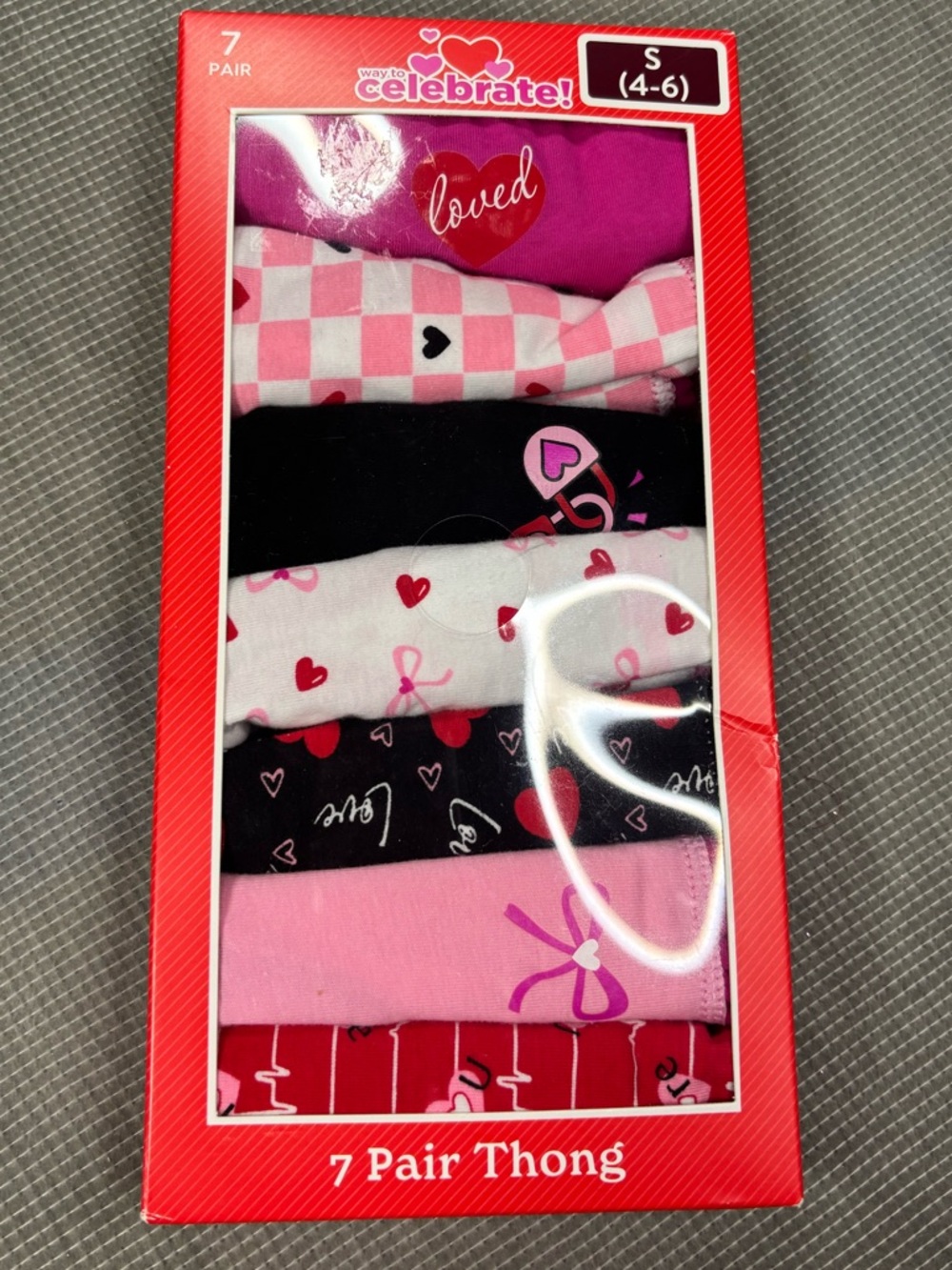 Celebrate! Girls' Pink & Black Heart Thong Underwear - 7 Pack (S 4-6)